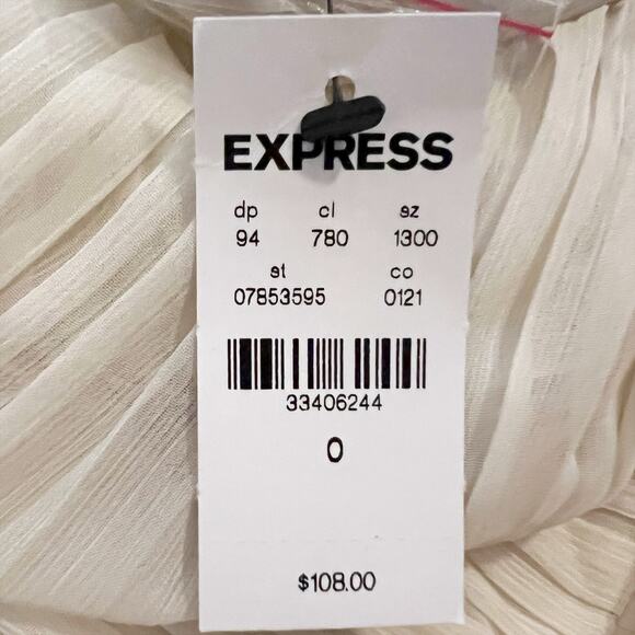 NWT Express Mock Neck Long Sleeve Pleated Tiered Ruffle Mini Dress Cream Size 0 - Picture 9 of 10